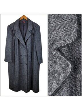 Vintage Wool Swing Coat Plus 3X 4X Tweed Gray Long Duster Winter Trench Overcoat